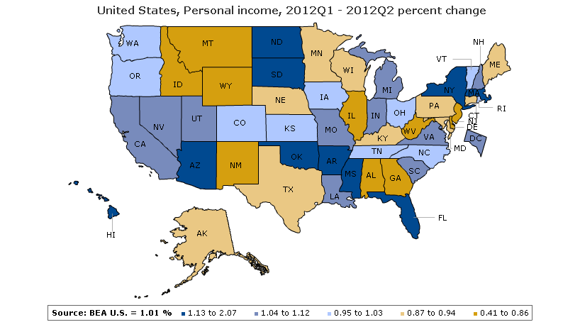 U.S. Map of Personal Income Growth Second Quarter 2012 U.S. Map of Personal Income Growth Second Quarter 2012