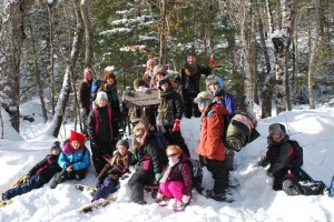 Several students from Cornville Regional Charter School out for a winter hike in Carrabasset Valley.