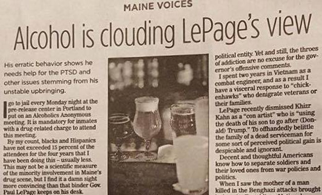 Press Herald Publishes Slanderous Account of Governor LePage