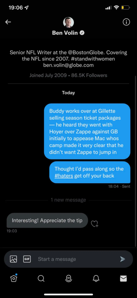 Boston Globe Sports Scribe Ben Volin’s “Everyone Hates Mac Jones” Scoop Was FAKE DM