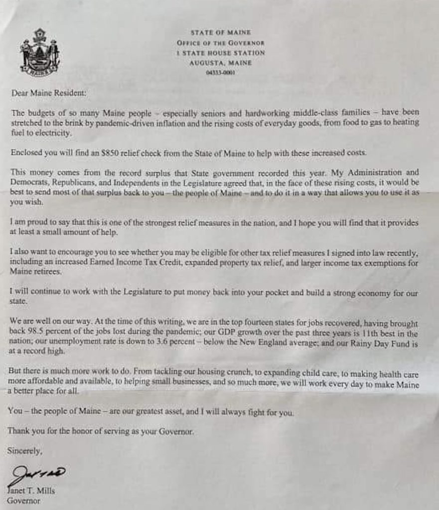 Mills Admin Added Signed Letter to $850 Checks to Influence Election After Promising Lawmakers It Wouldn’t