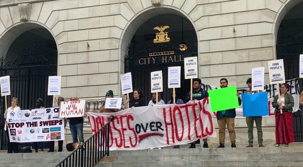 ‘Stop the Sweeps’: Portland Communists Rally Against City’s Homeless Encampment Clean Ups