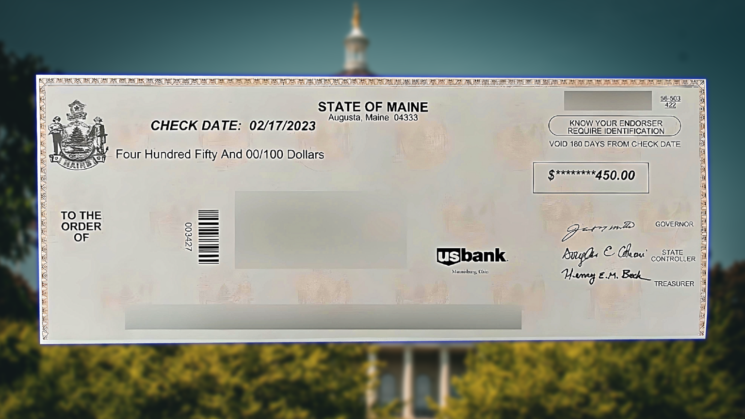 Mainers Will Not Be Responsible for Paying Federal Taxes on the 870k-Plus $450 Checks Sent by Mills Admin. Earlier This Year