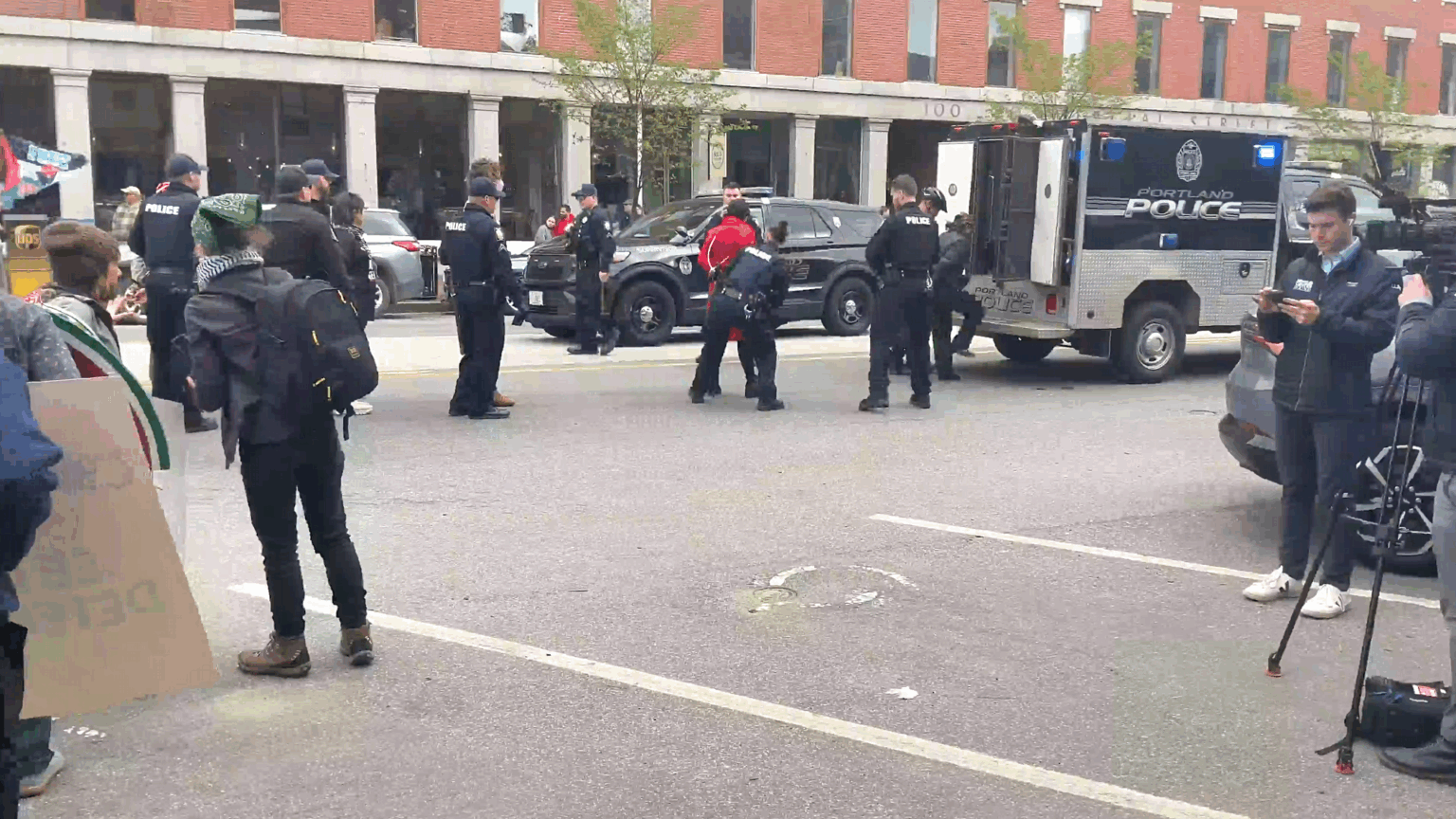 Portland Police Arrest 20 Pro-Palestinian Protesters Blocking Traffic on Commercial Street