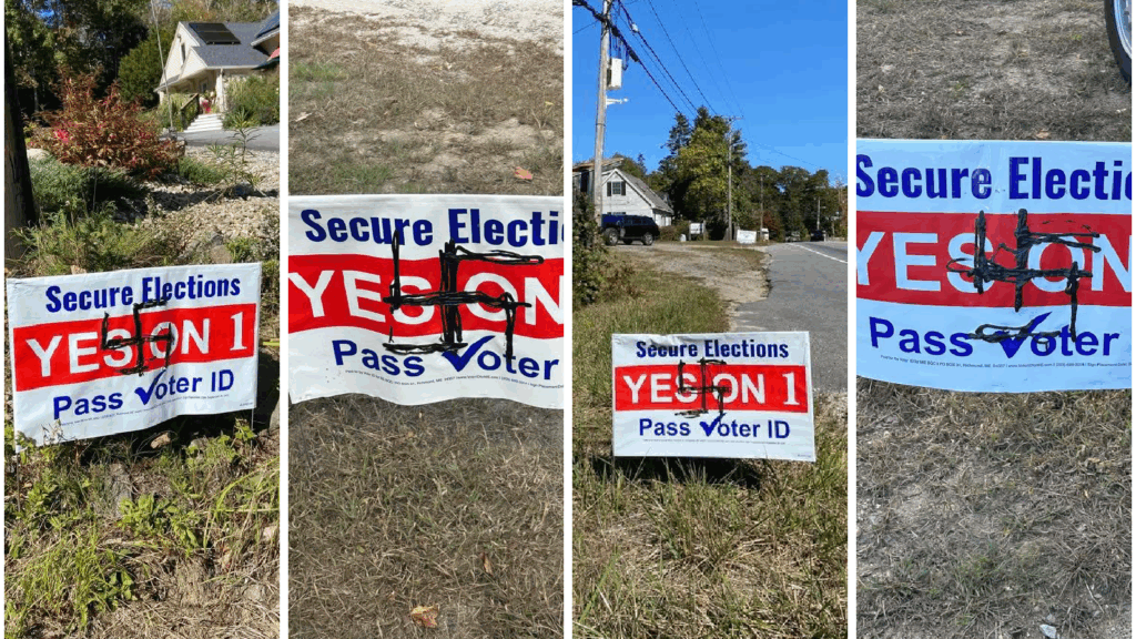 Pro-Voter ID ‘Yes on One’ Signs Vandalized With Swastikas In Harpswell