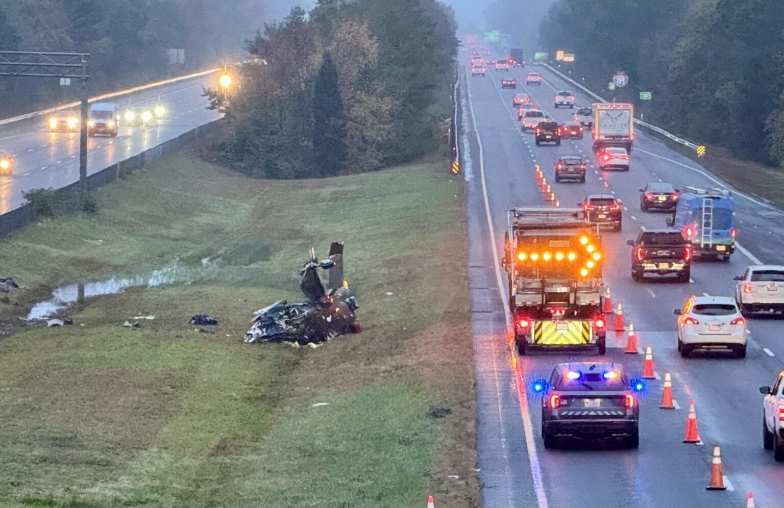 Plane Crashes onto Massachusetts Highway in Stormy Weather, Kills Two
