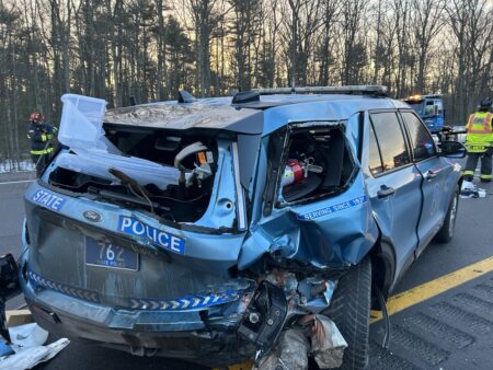 State Police Cruiser Struck by Mercedes During Turnpike Crash Response in Wells