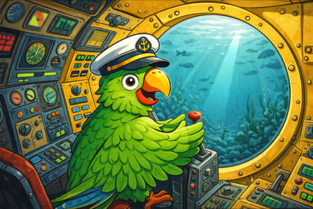 Parrot Goes Exploring – In A Submarine Built For One